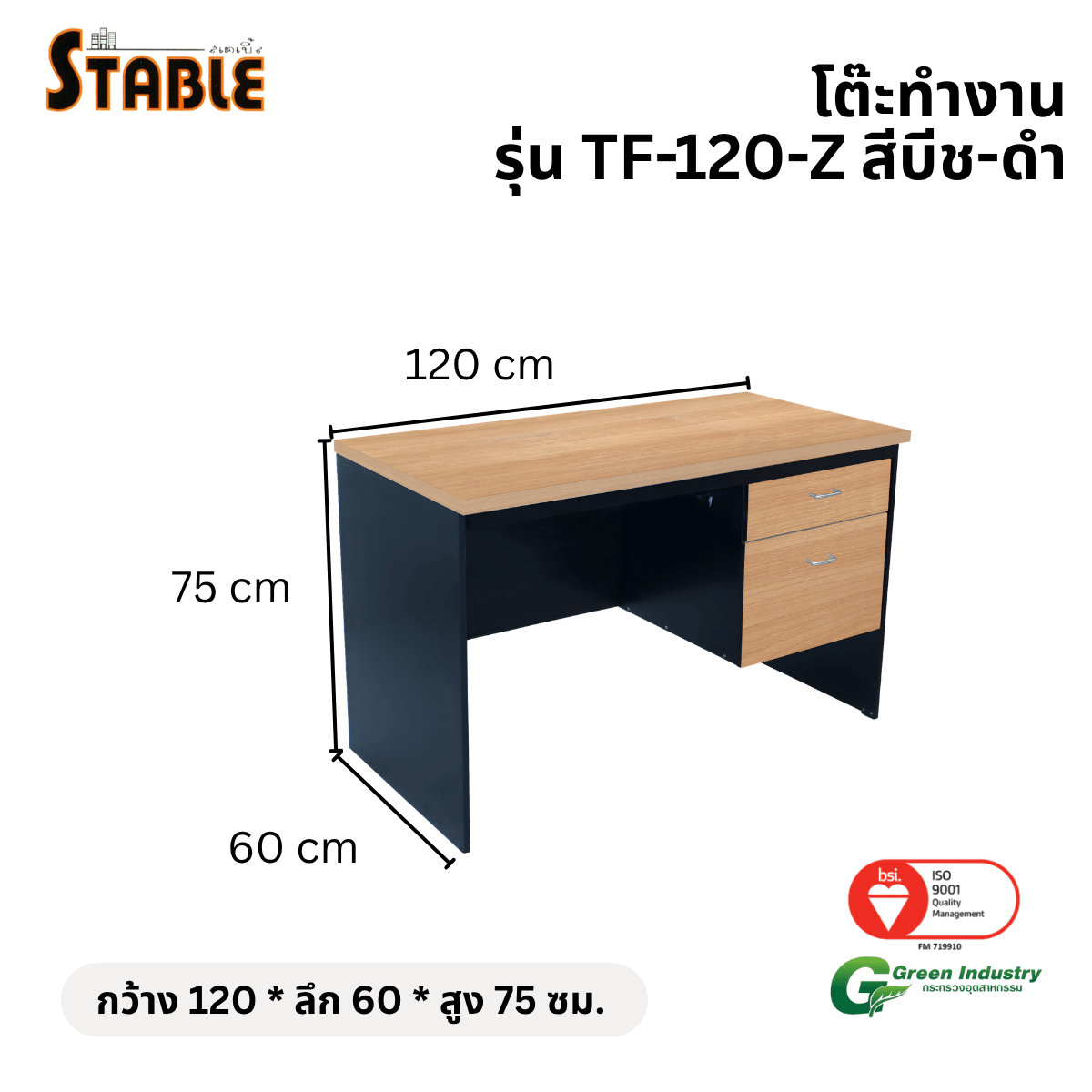 โต๊ะทำงานไม้ STABLE รุ่น TF-120-Z 120 ซม. สีบีช-ดำ